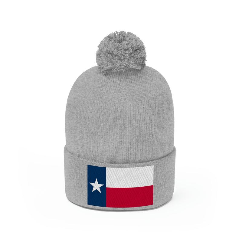 Texas Flag Pom Pom Beanie (Fully Embroidered Flag)