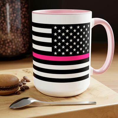 Two-Tone Thin Pink Line Flag Coffee Mugs, 15oz