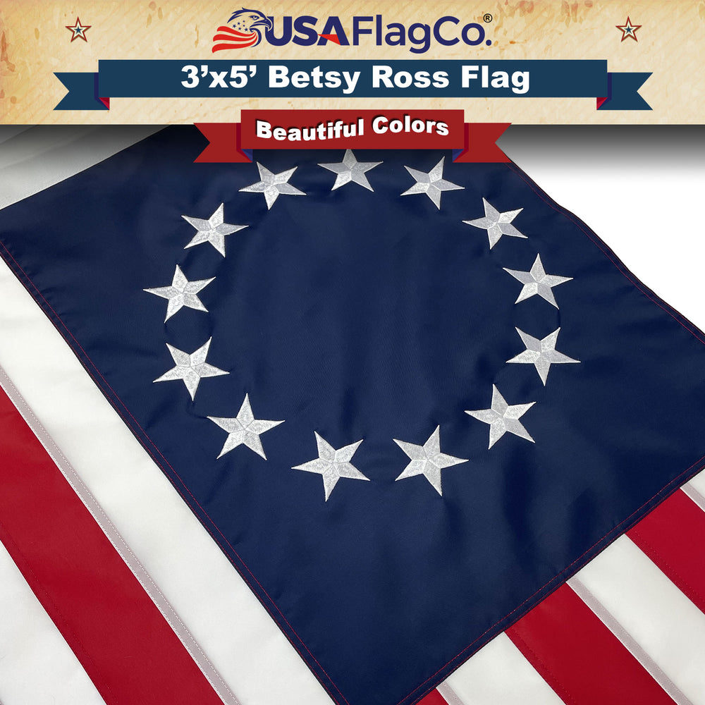 Traditional Betsy Ross Flag (3x5 foot) Embroidered Stars & Sewn Stripes - USA Flag Co.