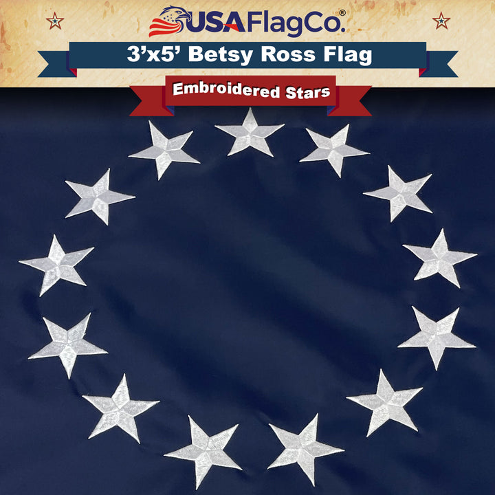 Traditional Betsy Ross Flag (3x5 foot) Embroidered Stars & Sewn Stripes - USA Flag Co.