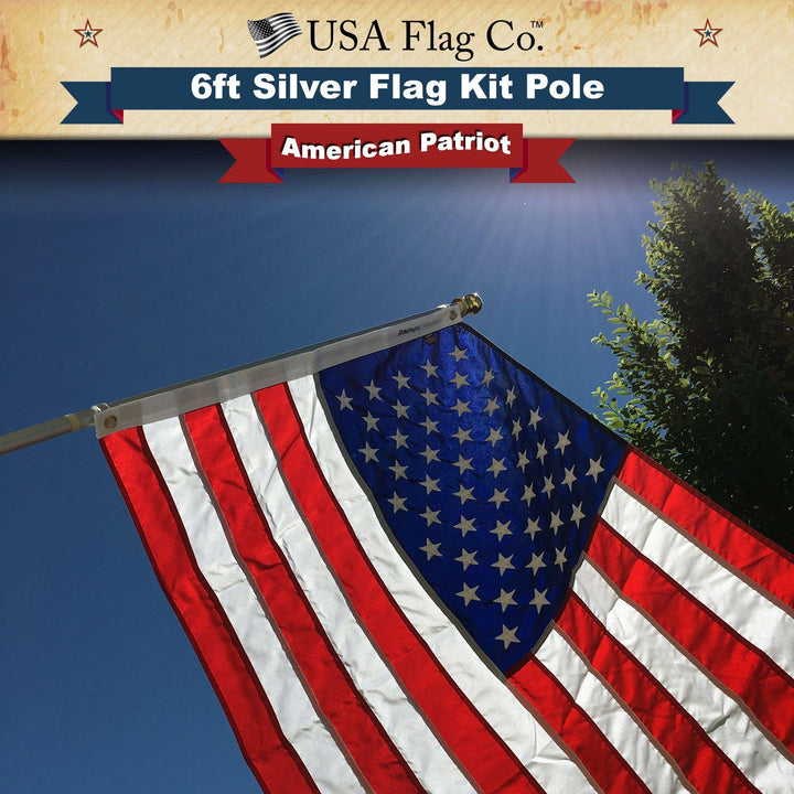 Brushed Aluminum Flag Pole Kit (6ft, 1-inch Diameter) - USA Flag Co.