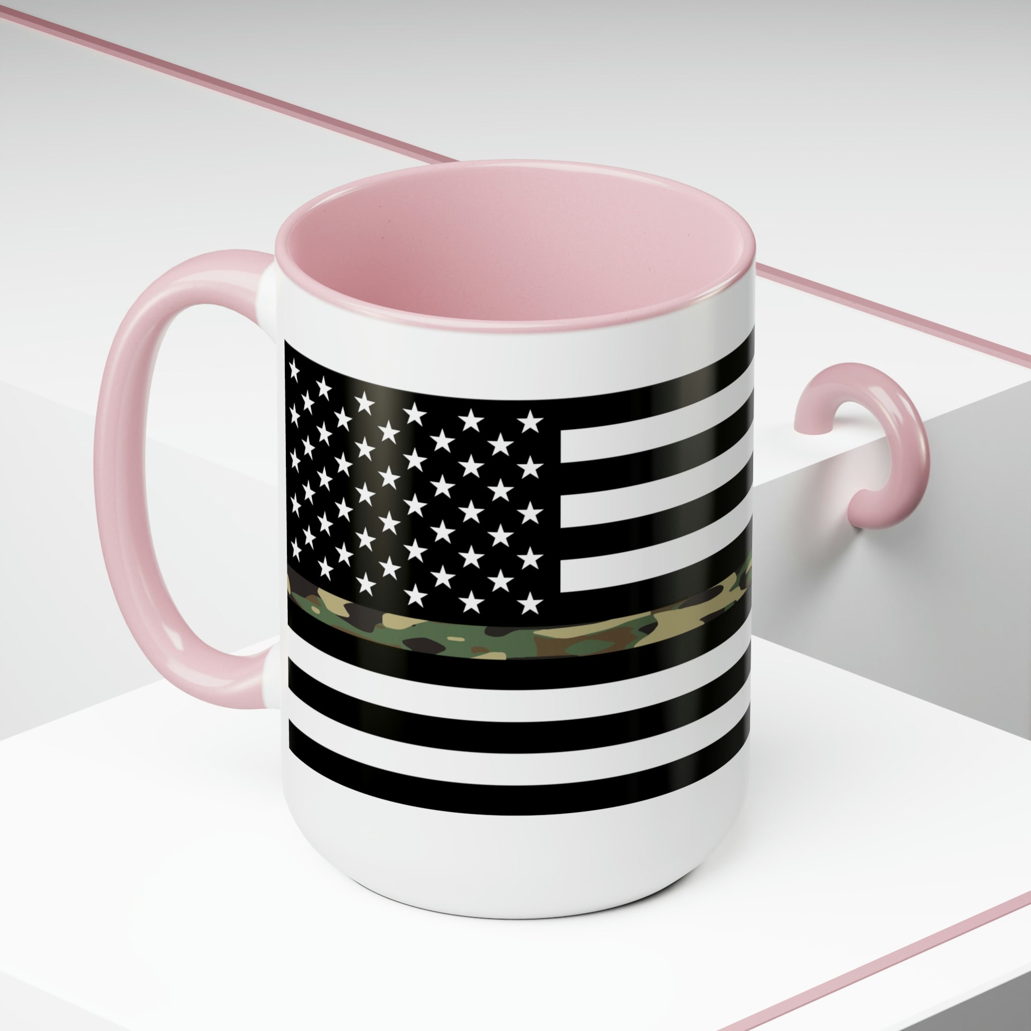 Two-Tone Thin Camo Line Flag Coffee Mugs, 15oz