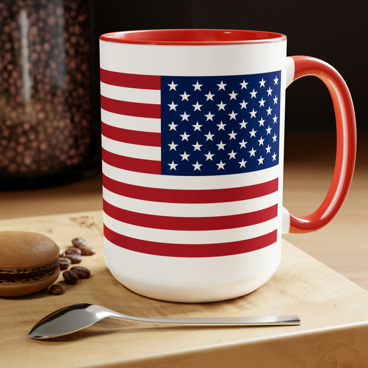 Two-Tone American Flag Coffee Mugs, 15oz