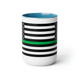 Two-Tone Thin Green Line Flag Coffee Mugs, 15oz