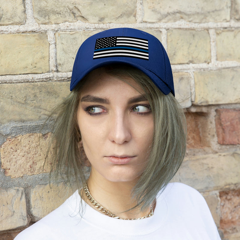 Thin Blue Line Flag Unisex Baseball Hat (Embroidered Flag)