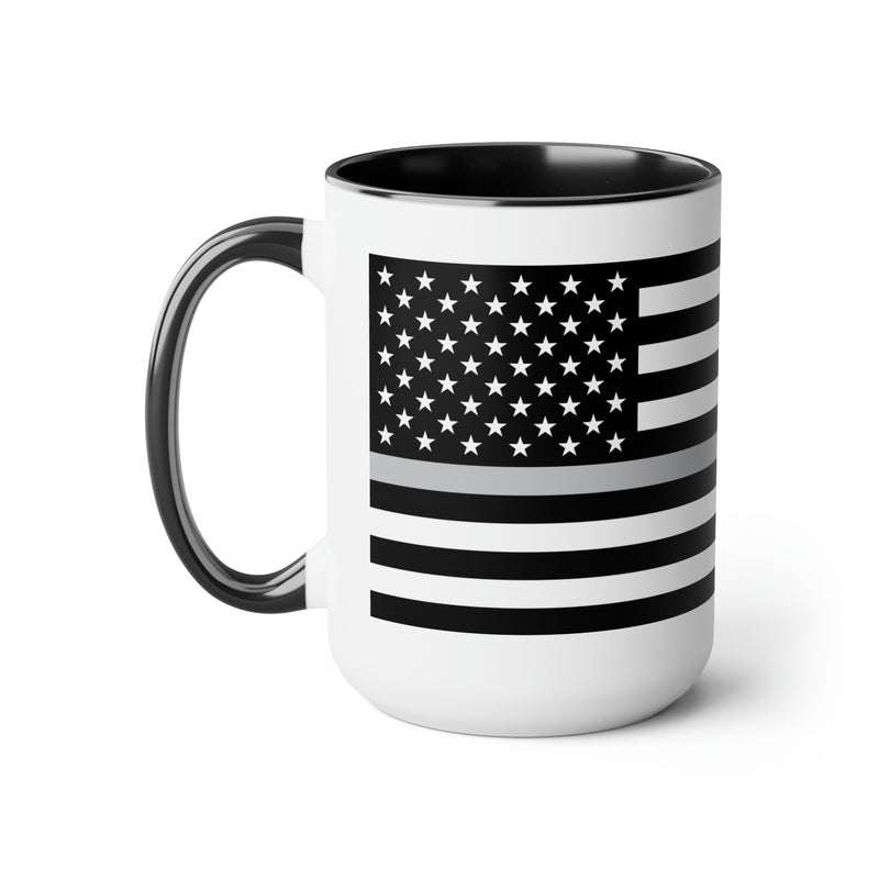 Two-Tone Thin Silver Line Flag Coffee Mugs, 15oz