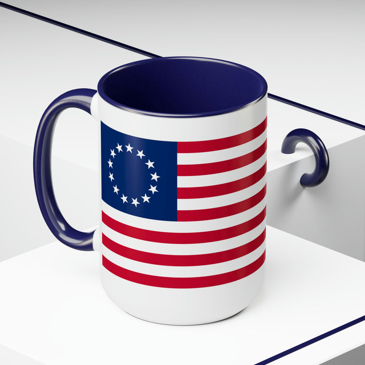 Two-Tone Betsy Ross Flag Coffee Mugs, 15oz