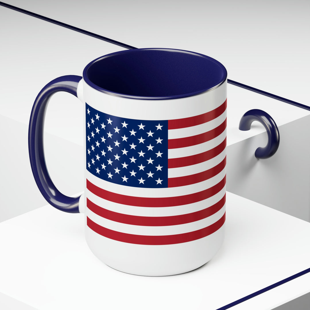 Two-Tone American Flag Coffee Mugs, 15oz