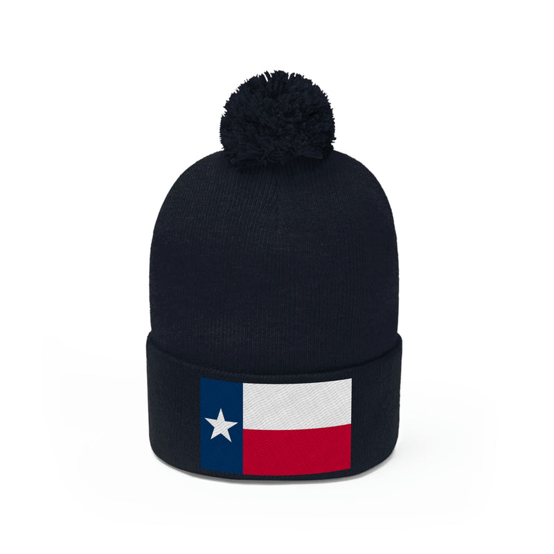 Texas Flag Pom Pom Beanie (Fully Embroidered Flag)