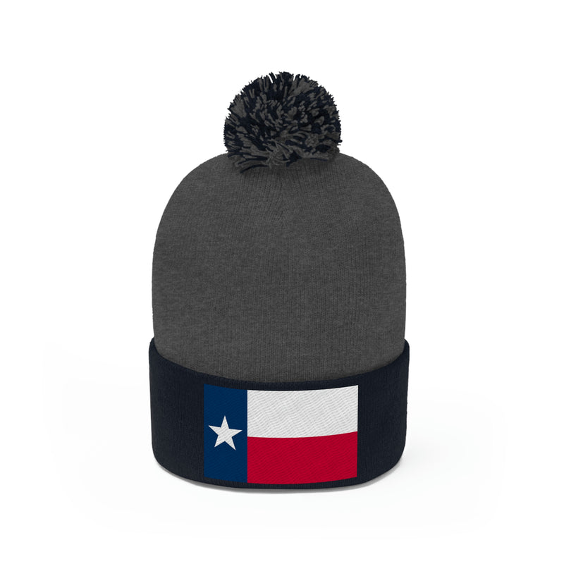 Texas Flag Pom Pom Beanie (Fully Embroidered Flag)
