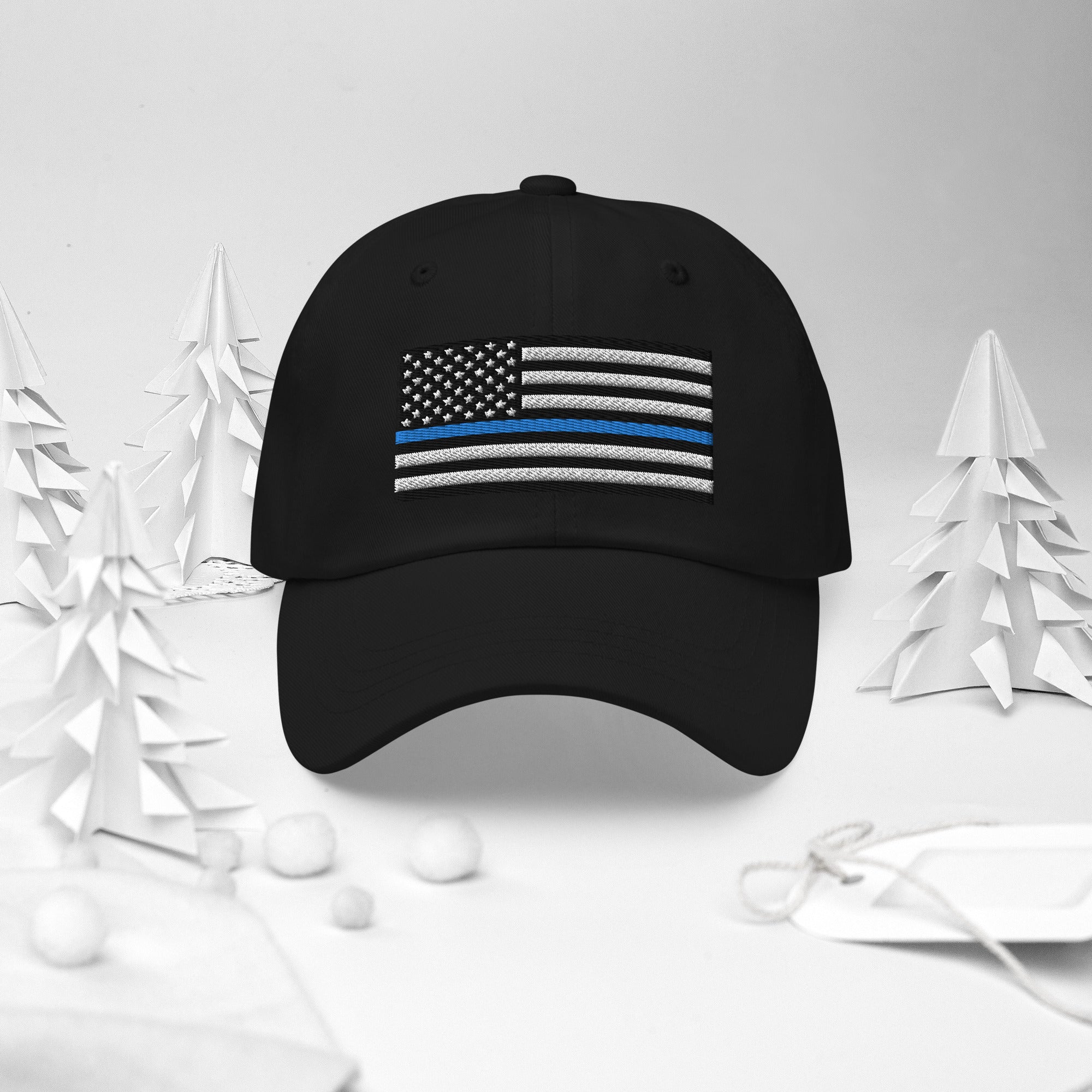 Dad Hat - Thin Blue Line Flag (Embroidered Flag)