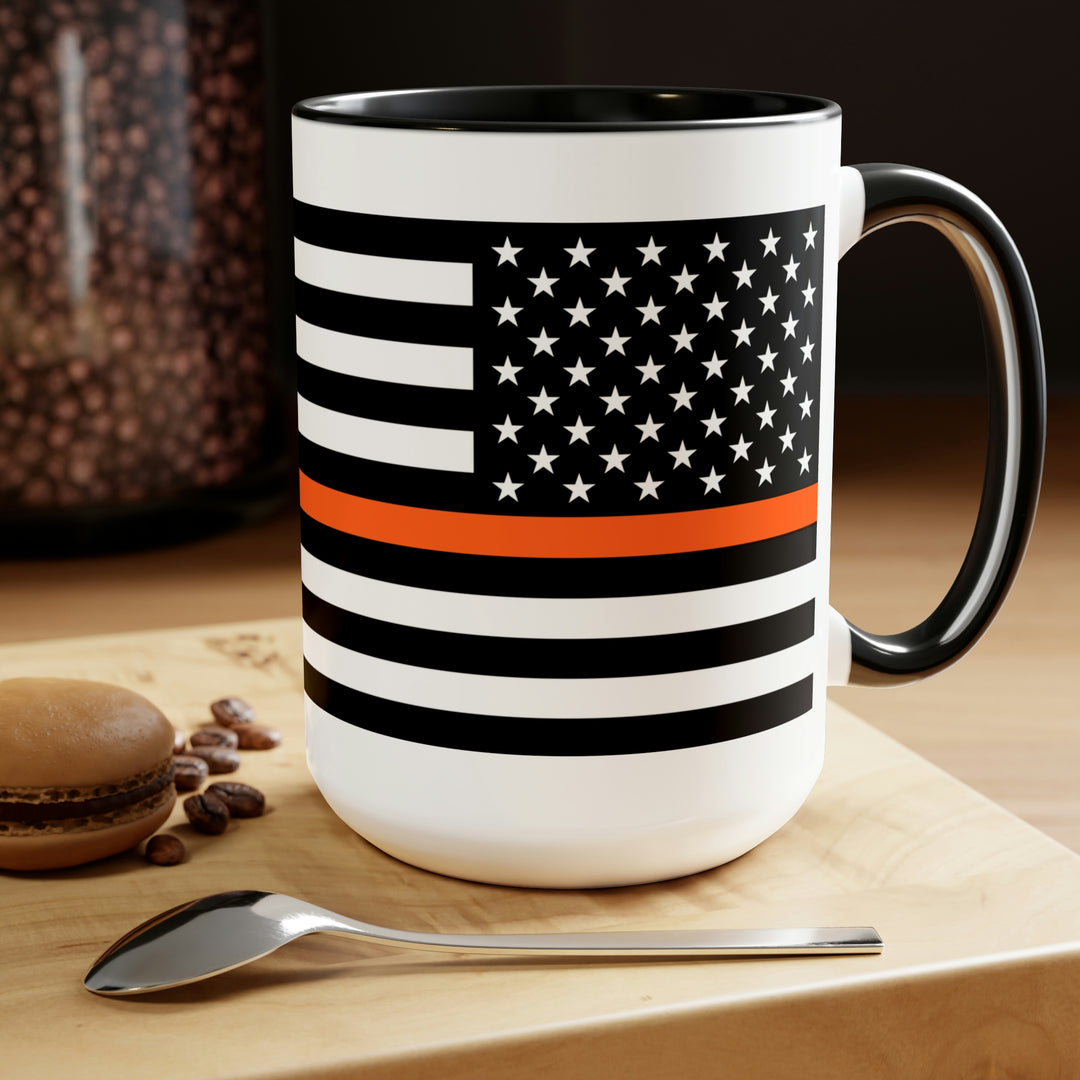 Two-Tone Thin Orange Line Flag Coffee Mugs, 15oz