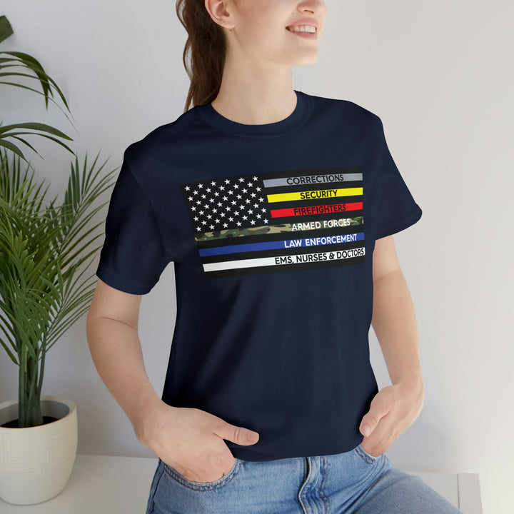 Thin Line USA Flag T Shirt: Bella + Canvas 3001