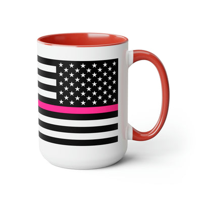 Two-Tone Thin Pink Line Flag Coffee Mugs, 15oz