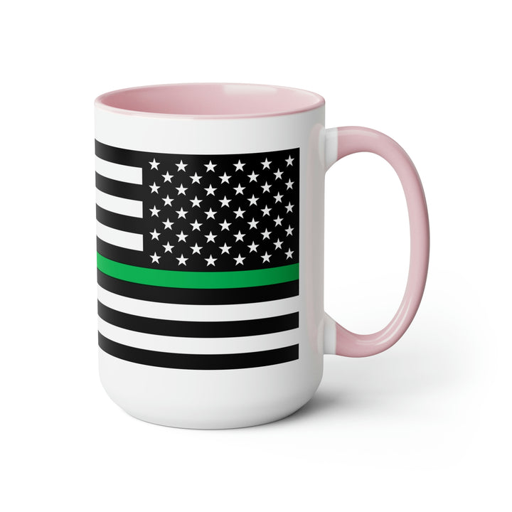 Two-Tone Thin Green Line Flag Coffee Mugs, 15oz