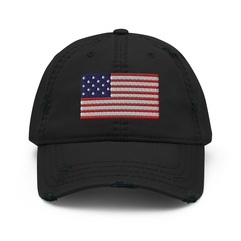 Distressed Dad Hat - The Star Spangled Banner (Embroidered Flag)