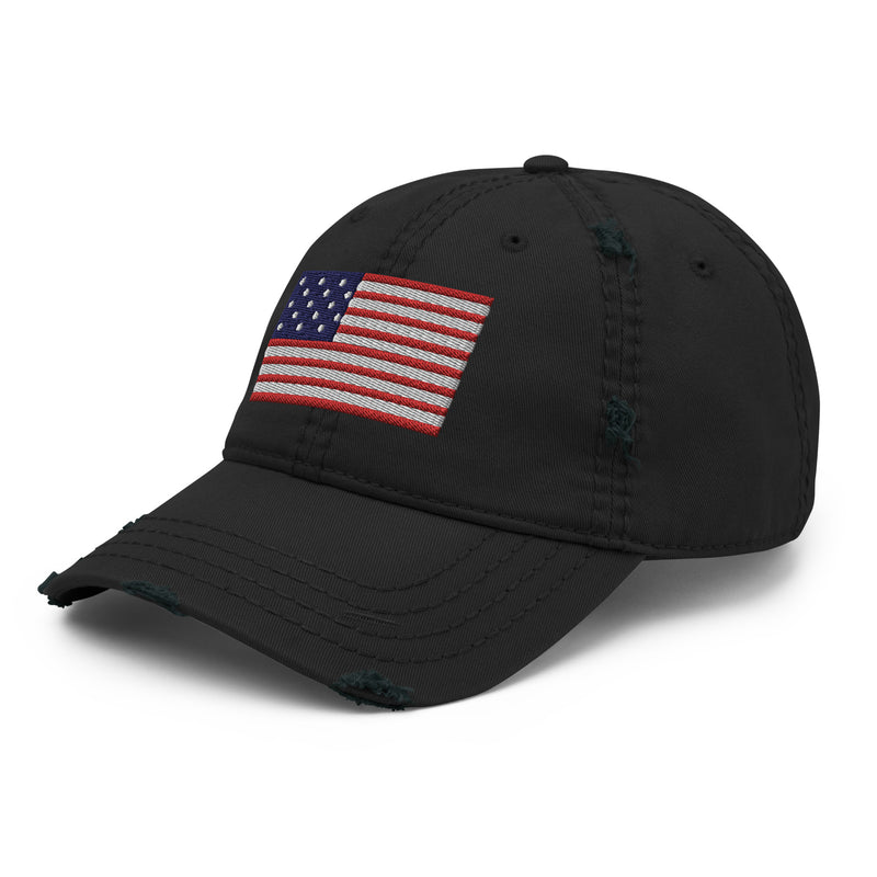 Distressed Dad Hat - The Star Spangled Banner (Embroidered Flag)