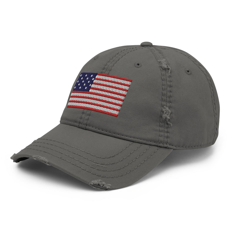 Distressed Dad Hat - The Star Spangled Banner (Embroidered Flag)