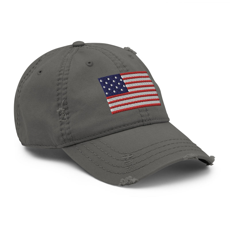 Distressed Dad Hat - The Star Spangled Banner (Embroidered Flag)
