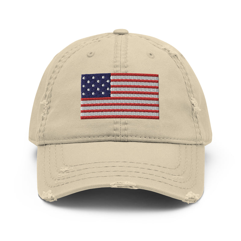 Distressed Dad Hat - The Star Spangled Banner (Embroidered Flag)