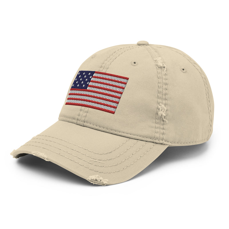 Distressed Dad Hat - The Star Spangled Banner (Embroidered Flag)