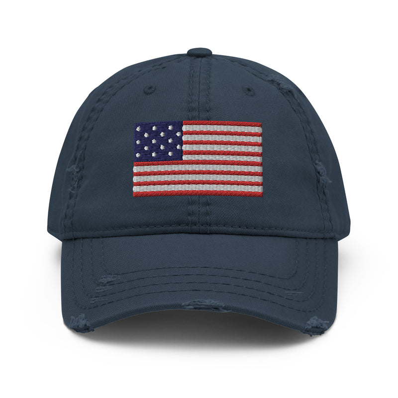 Distressed Dad Hat - The Star Spangled Banner (Embroidered Flag)
