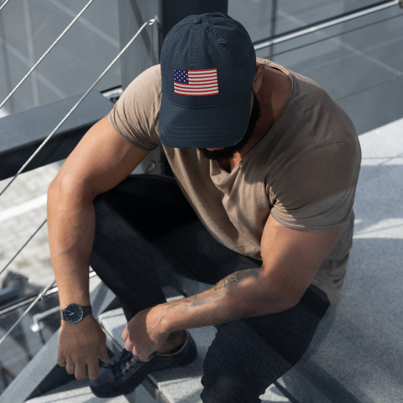 Distressed Dad Hat - The Star Spangled Banner (Embroidered Flag)