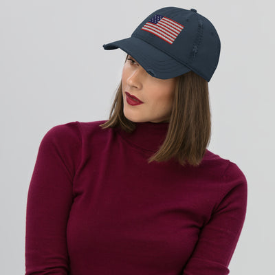 Distressed Dad Hat - The Star Spangled Banner (Embroidered Flag)
