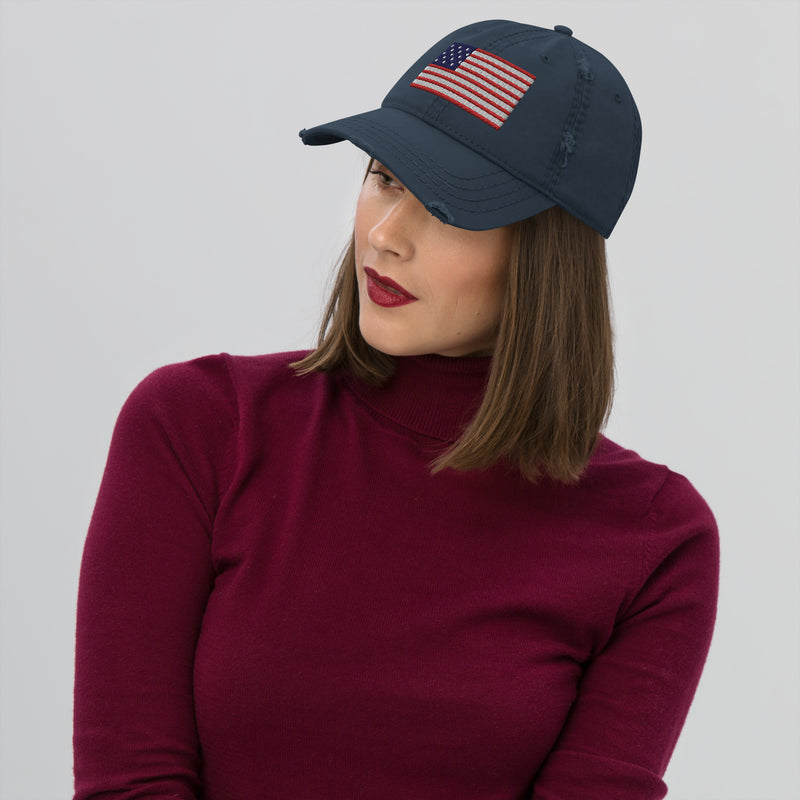 Distressed Dad Hat - The Star Spangled Banner (Embroidered Flag)