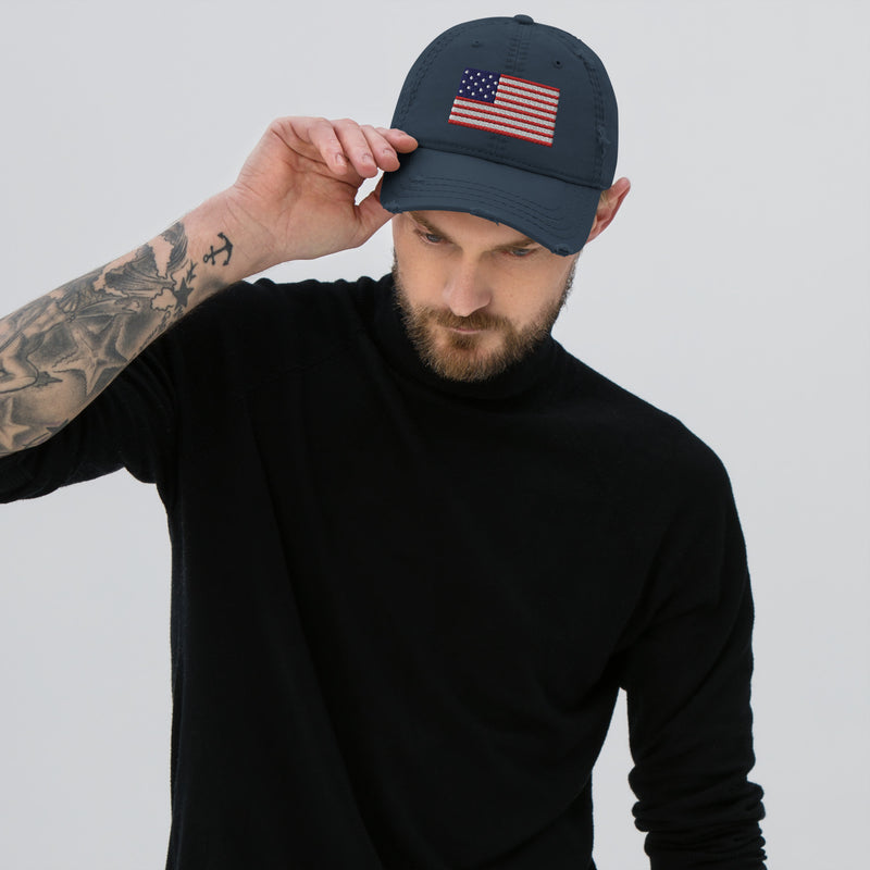 Distressed Dad Hat - The Star Spangled Banner (Embroidered Flag)