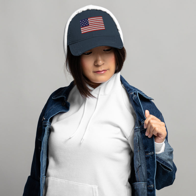 Distressed Dad Hat - The Star Spangled Banner (Embroidered Flag)