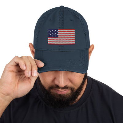 Distressed Dad Hat - The Star Spangled Banner (Embroidered Flag)