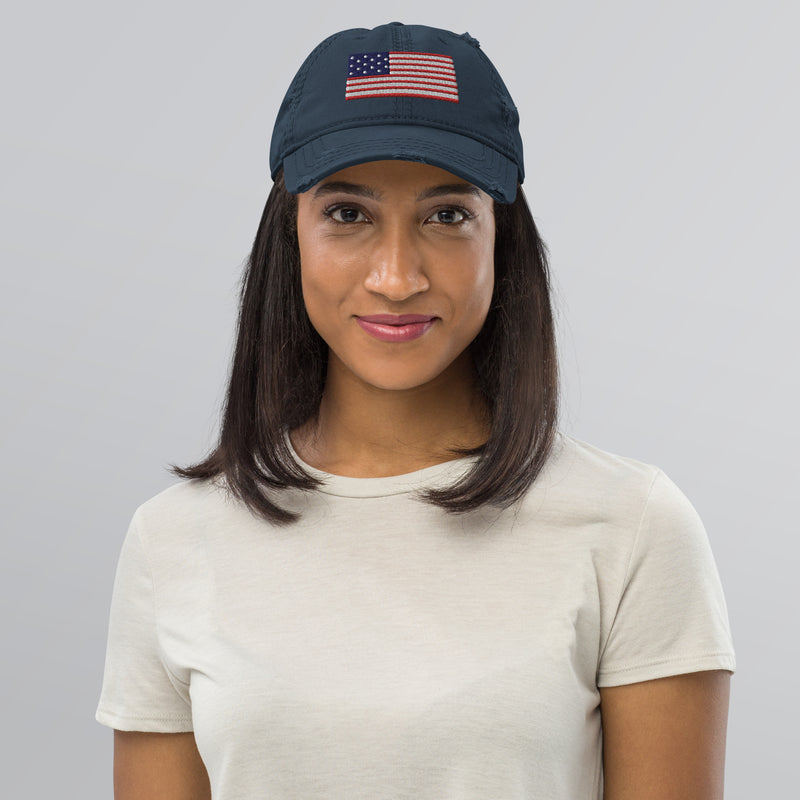 Distressed Dad Hat - The Star Spangled Banner (Embroidered Flag)
