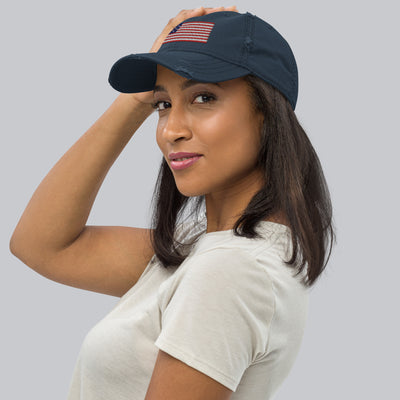 Distressed Dad Hat - The Star Spangled Banner (Embroidered Flag)