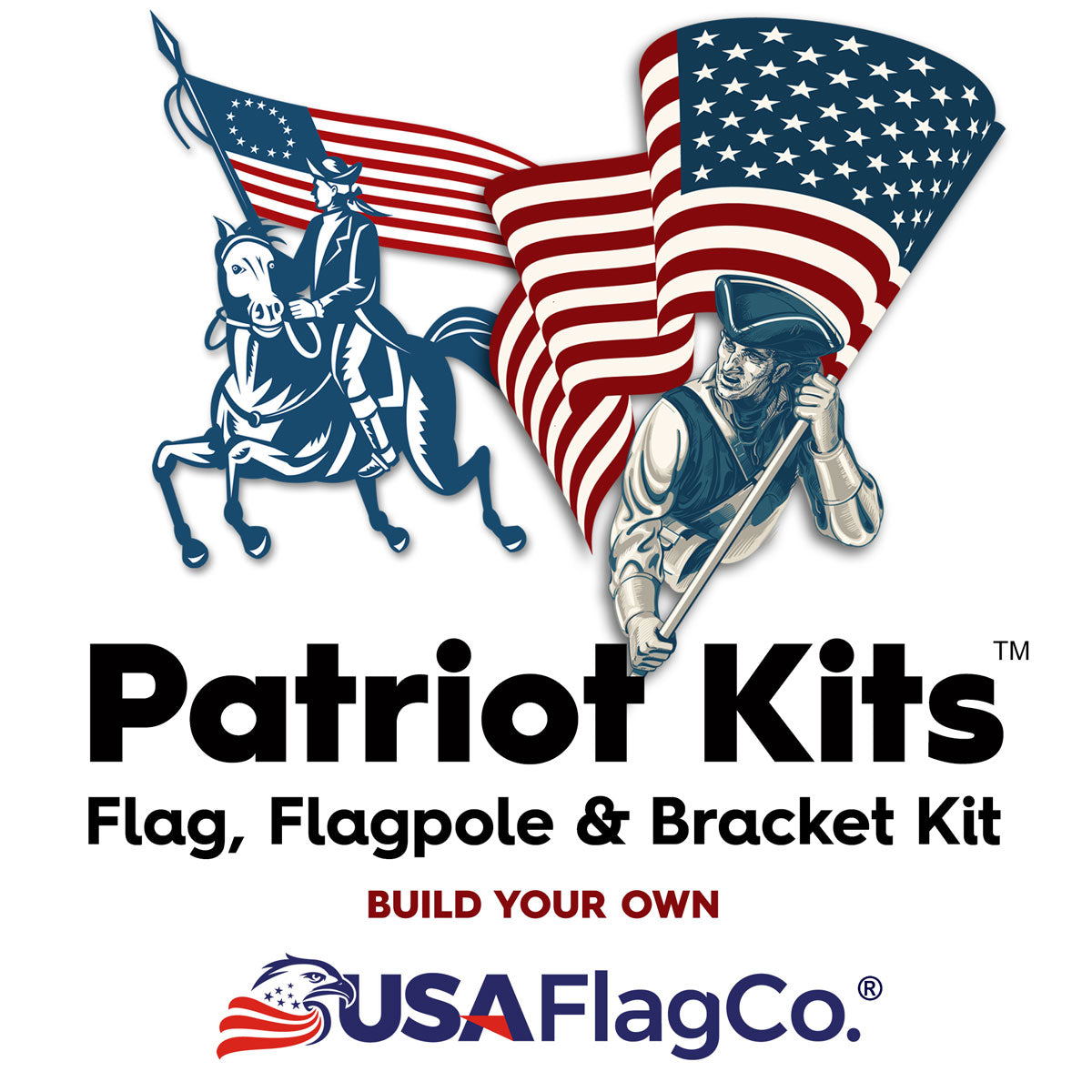 PATRIOT Kits - Tangle-Free Flag Pole, 3x5 American Flag and Bracket