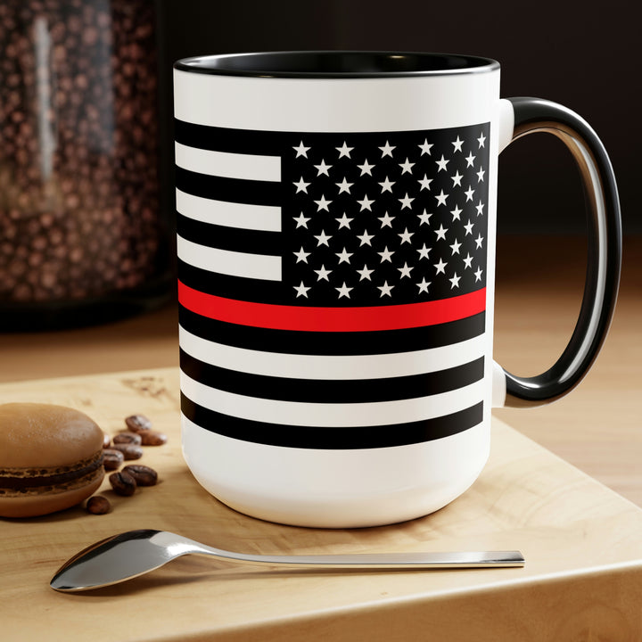 Two-Tone Thin Red Line Flag Coffee Mugs, 15oz