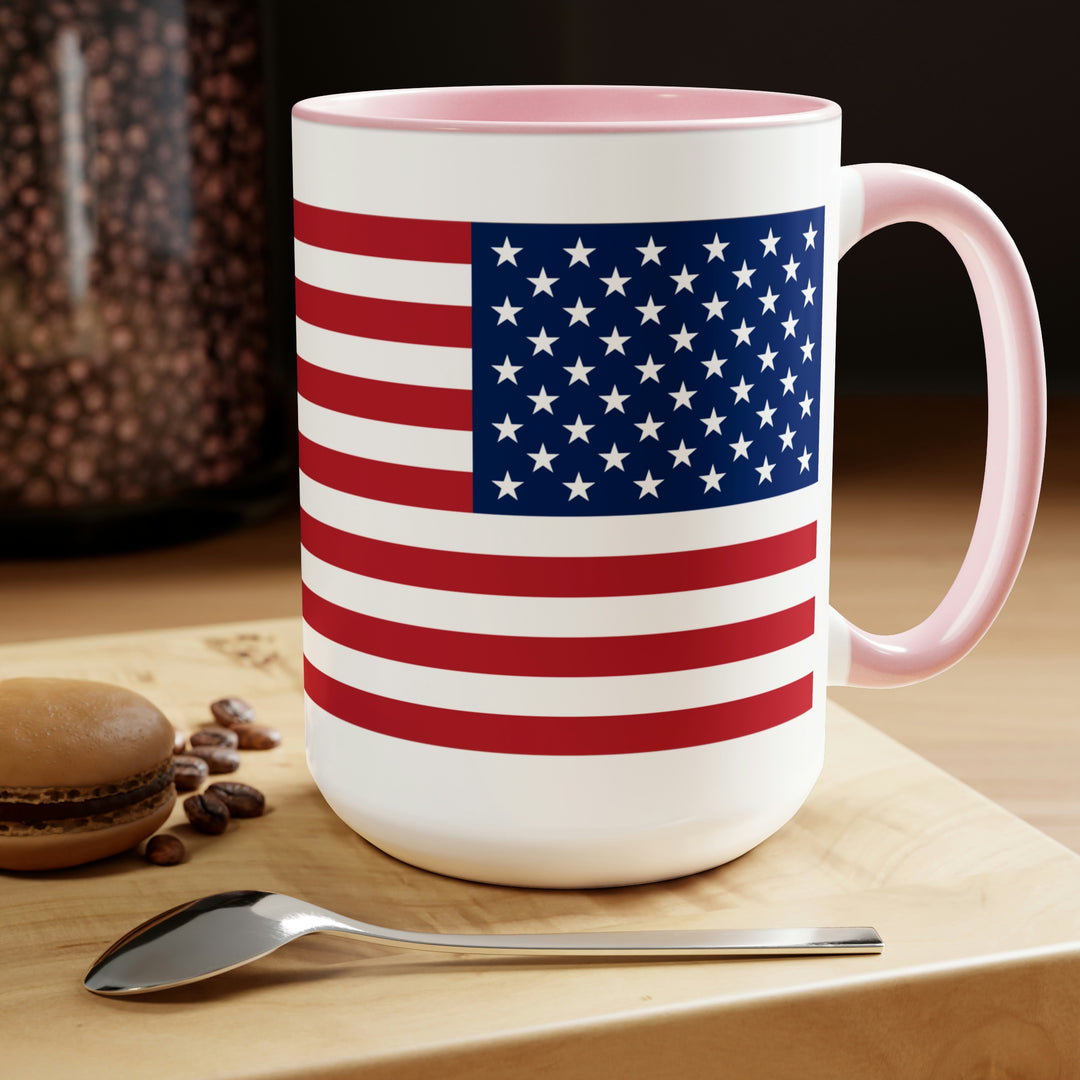 Two-Tone American Flag Coffee Mugs, 15oz