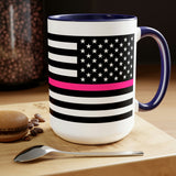 Two-Tone Thin Pink Line Flag Coffee Mugs, 15oz