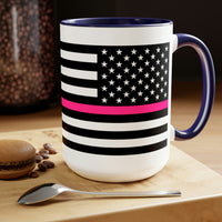 Two-Tone Thin Pink Line Flag Coffee Mugs, 15oz