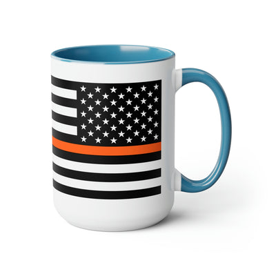 Two-Tone Thin Orange Line Flag Coffee Mugs, 15oz