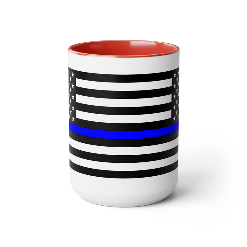 Two-Tone Thin Blue Line Flag Coffee Mugs, 15oz
