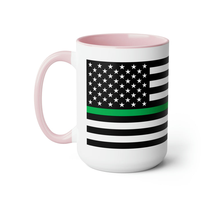 Two-Tone Thin Green Line Flag Coffee Mugs, 15oz