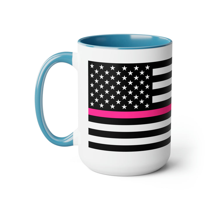 Two-Tone Thin Pink Line Flag Coffee Mugs, 15oz