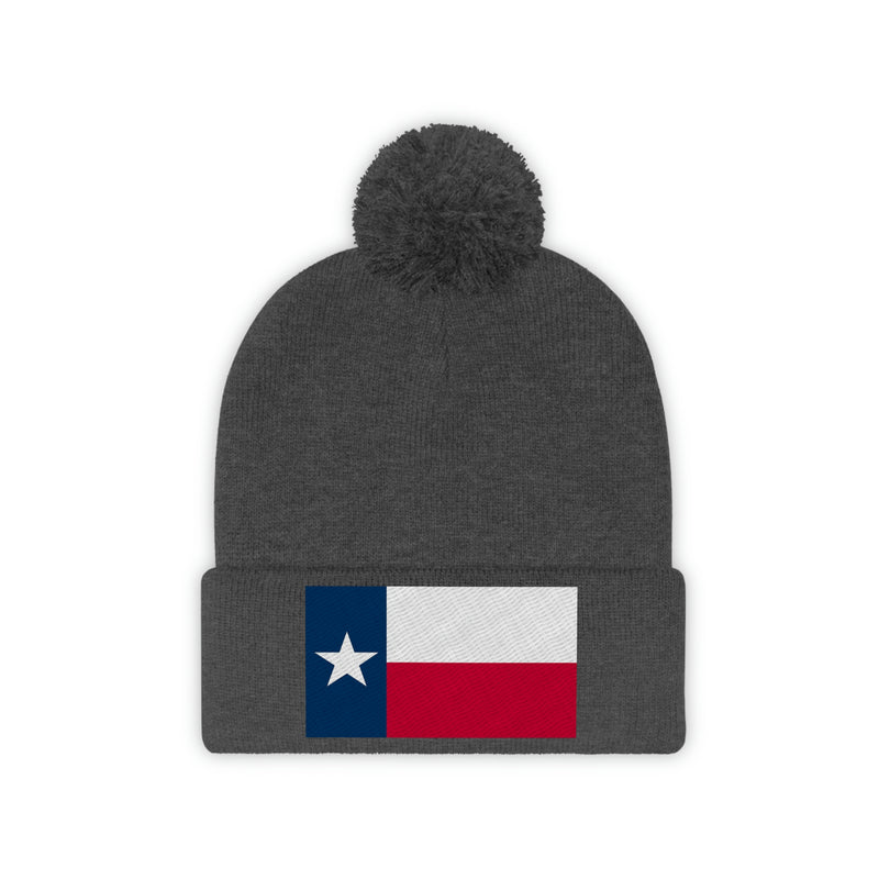 Texas Flag Pom Pom Beanie (Fully Embroidered Flag)