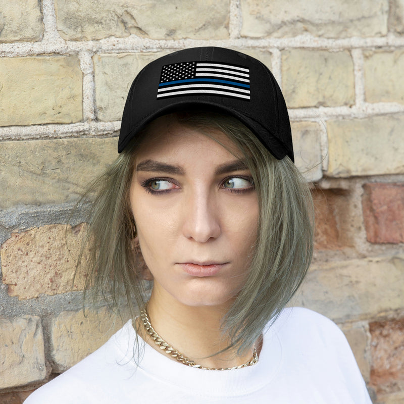 Thin Blue Line Flag Unisex Baseball Hat (Embroidered Flag)