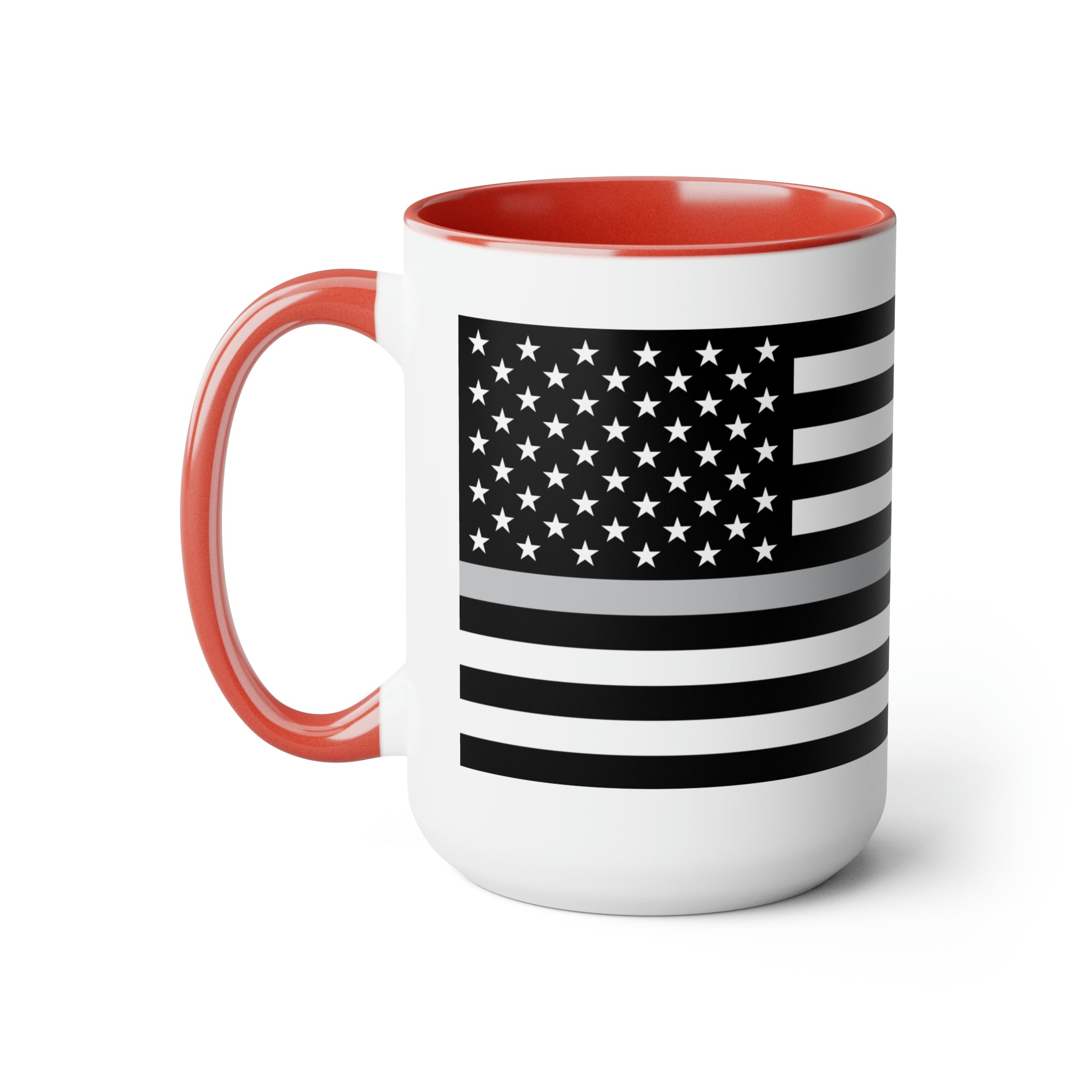Two-Tone Thin Silver Line Flag Coffee Mugs, 15oz
