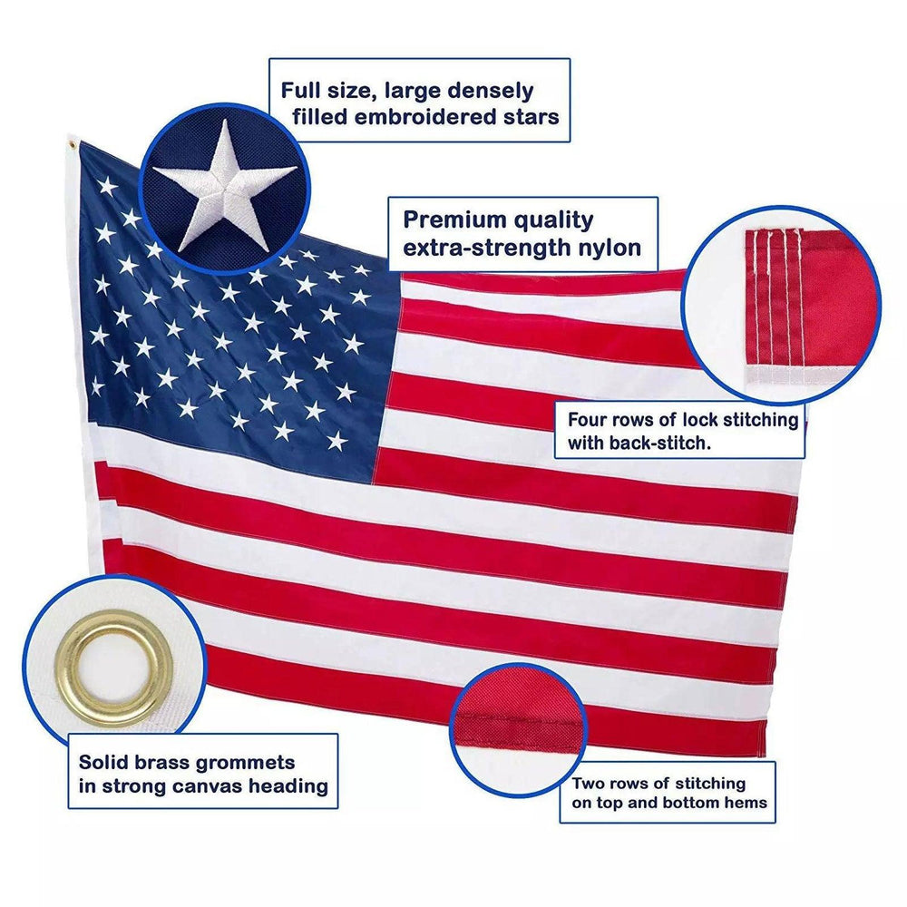 Polyester American Flag (3x5 foot) Embroidered Stars & Sewn Stripes - USA Flag Co.