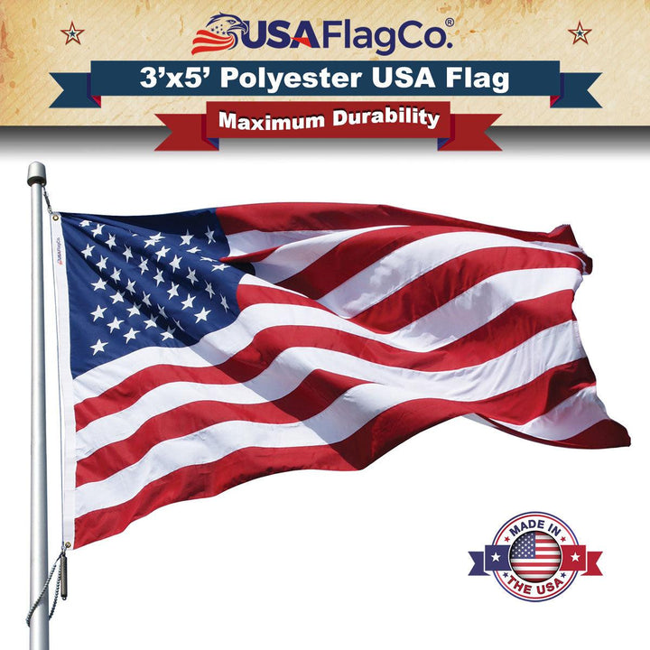 Polyester US Flag (3x5 foot) Embroidered Stars & Sewn Stripes - USA Flag Co.