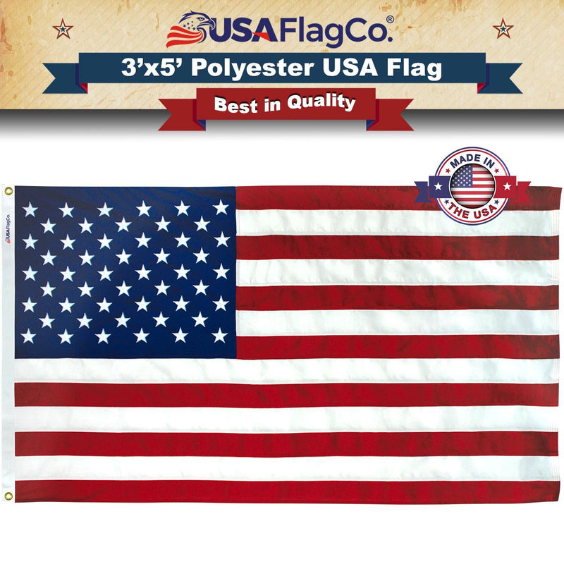 Polyester US Flag (3x5 foot) Embroidered Stars & Sewn Stripes - USA Flag Co.