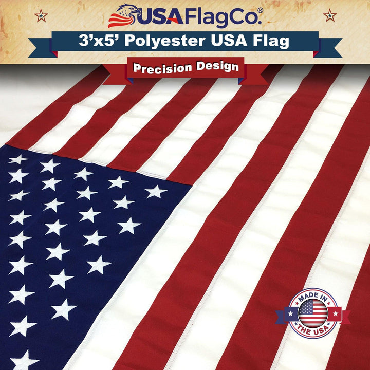 Polyester US Flag (3x5 foot) Embroidered Stars & Sewn Stripes - USA Flag Co.